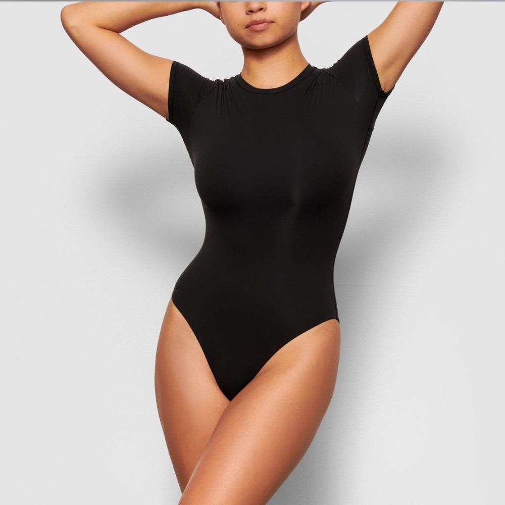 SKIMS Black Short Sleeve Bodysuit